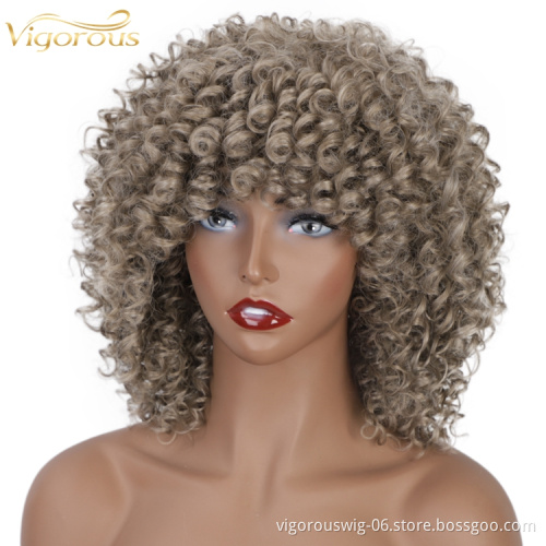 Vigorous afro kinky curly brown bob short cheap wholesale high quality heat resistance fiber black women synthetic hair wigs